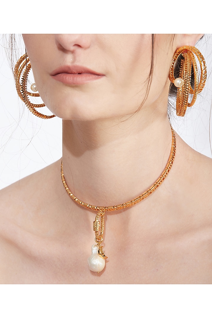 Gold Plated Twisted Hoop Earrings by Outhouse at Pernia's Pop Up Shop
