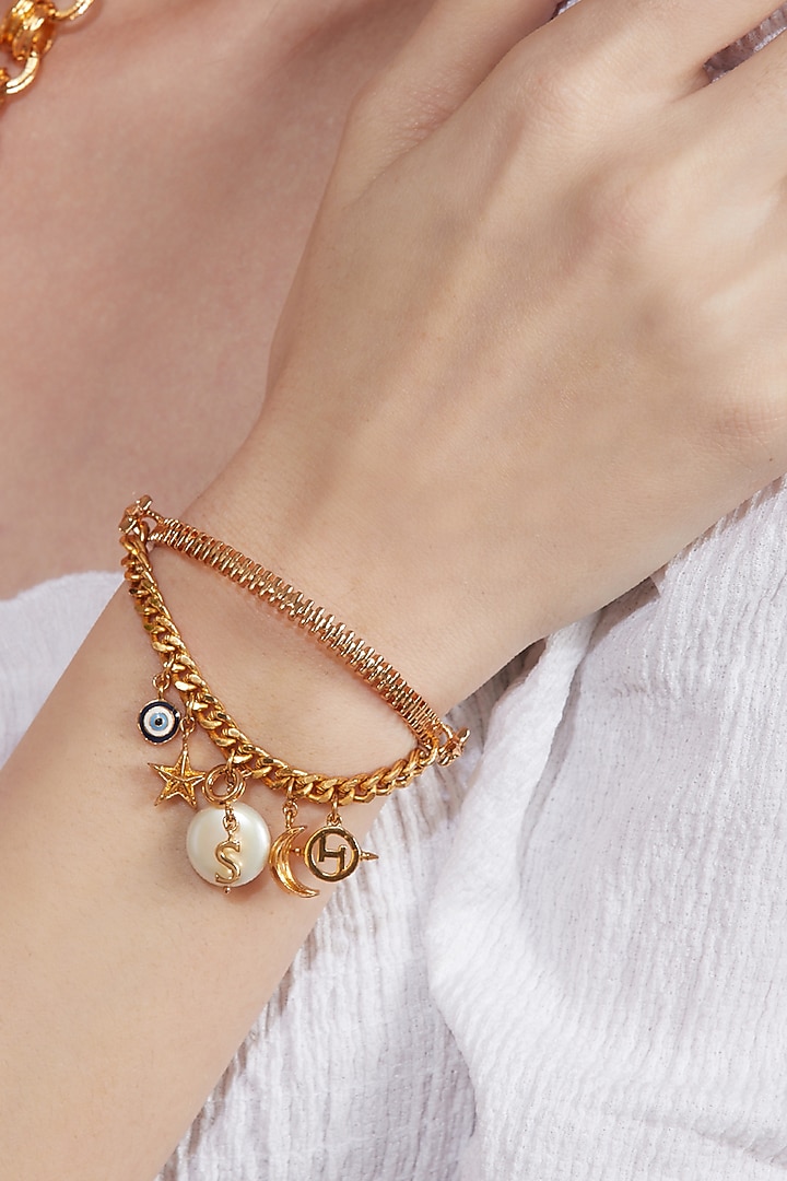 Gold Plated Handcrafted Pearl Motifs Bracelet by Outhouse at Pernia's Pop Up Shop