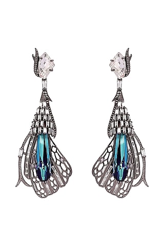 Gunmetal Finish Swarovski Crystals Handcrafted Stud Earings by Outhouse