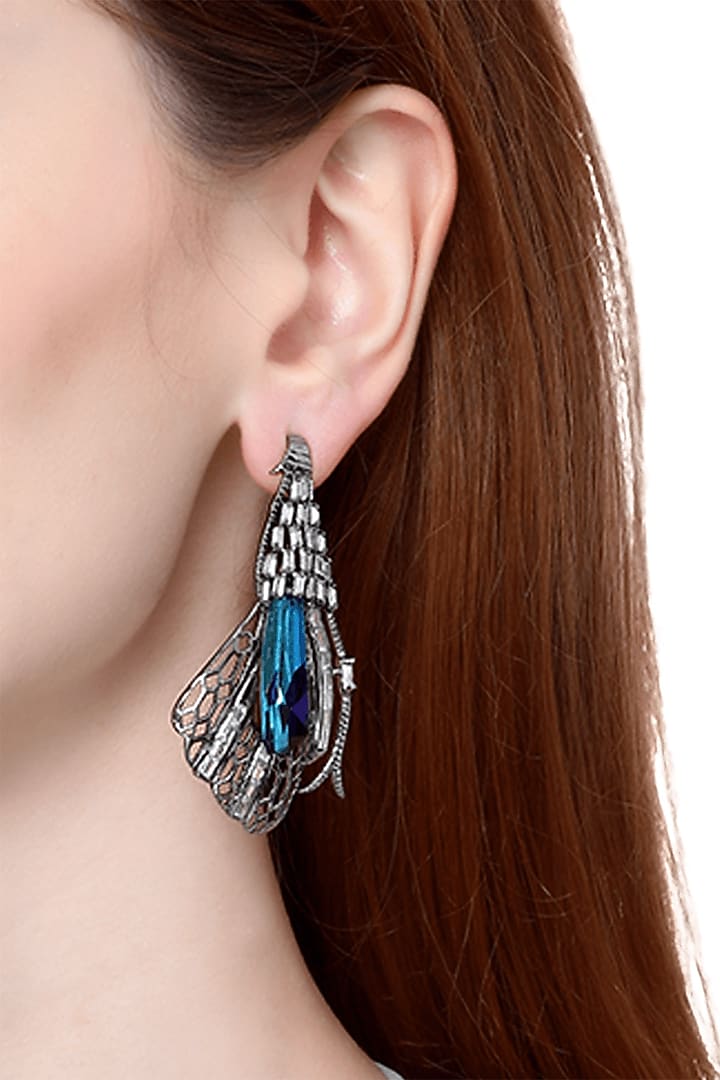 Gunmetal Finish Swarovski Crystals Handcrafted Stud Earings by Outhouse at Pernia's Pop Up Shop