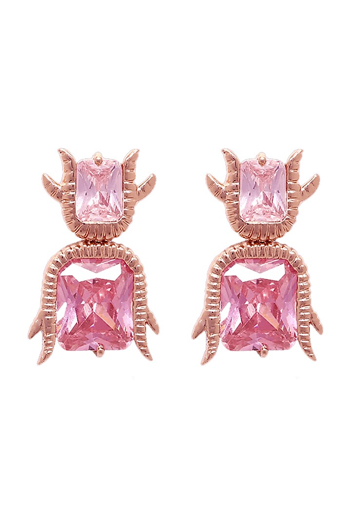 Rose Gold Plated Handcrafted Stud Earnings With Pink Crystals by Outhouse