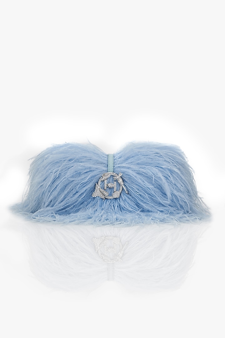 Delphine Blue Vegan Leather Applique Hand Work Midi Bag by Outhouse at Pernia's Pop Up Shop