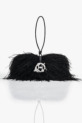 Caviar Black Vegan Leather Applique Hand Work Midi Bag by Outhouse