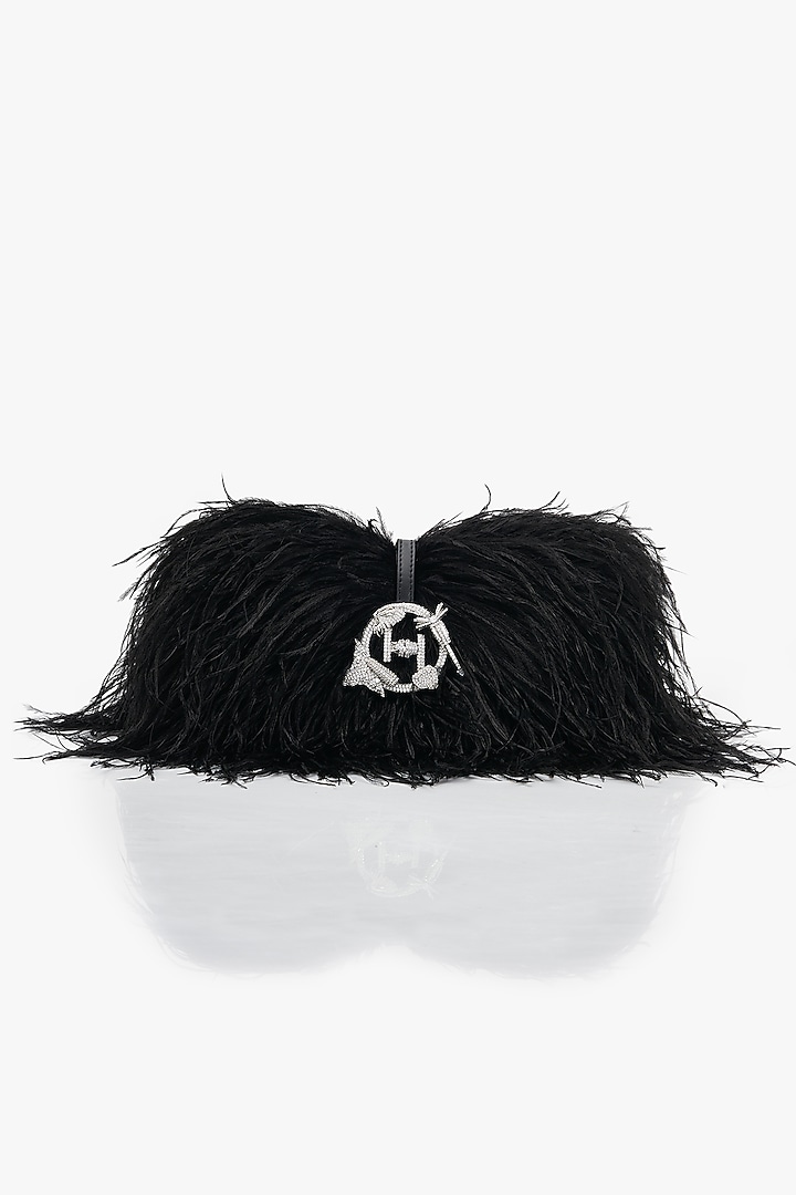 Caviar Black Vegan Leather Applique Hand Work Midi Bag by Outhouse at Pernia's Pop Up Shop