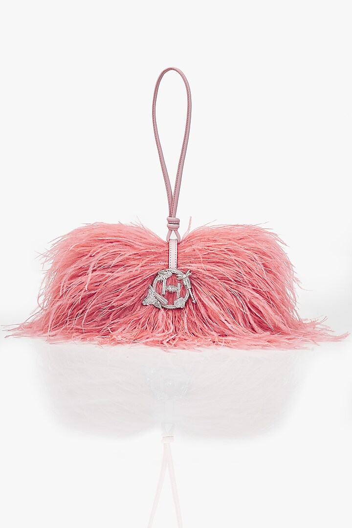 Ostrich Pink Vegan Leather Applique Hand Work Midi Bag by Outhouse at Pernia's Pop Up Shop