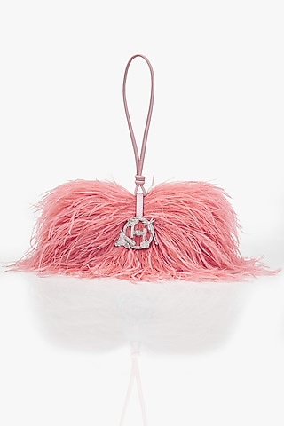 Ostrich Pink Vegan Leather Applique Hand Work Midi Bag by Outhouse