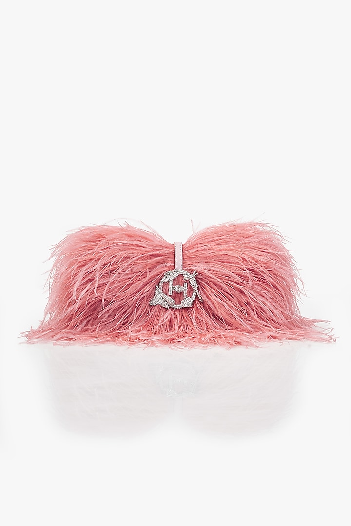 Ostrich Pink Vegan Leather Applique Hand Work Midi Bag by Outhouse at Pernia's Pop Up Shop