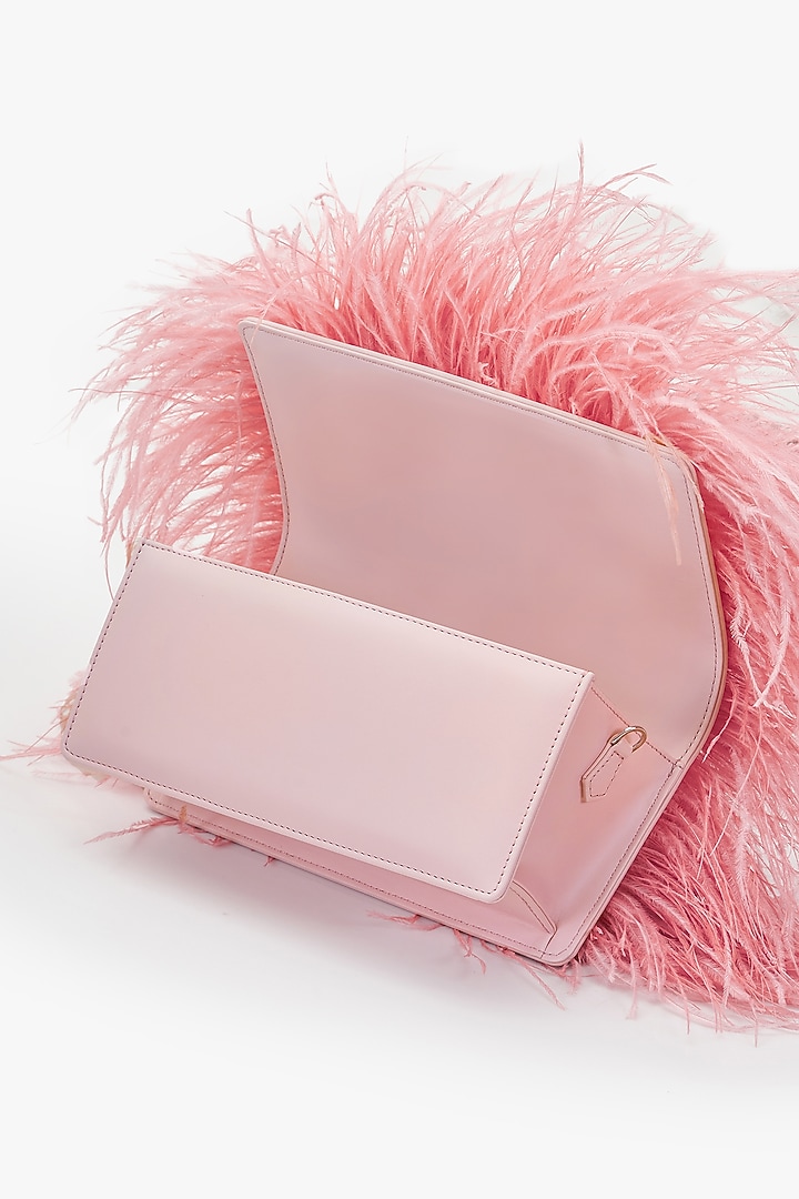 Ostrich Pink Vegan Leather Applique Hand Work Midi Bag by Outhouse at Pernia's Pop Up Shop