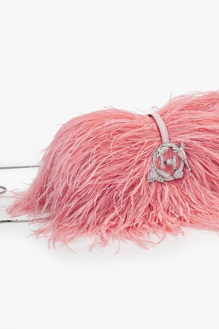 Ostrich Pink Vegan Leather Applique Hand Work Midi Bag by Outhouse at Pernia's Pop Up Shop
