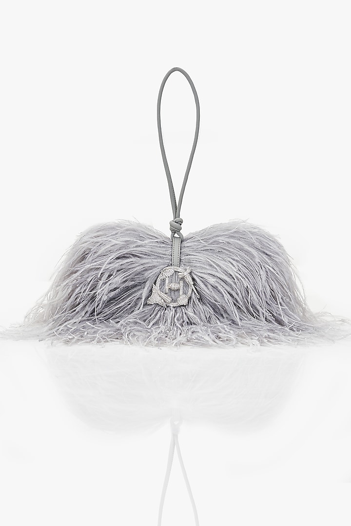 Silver Grey Vegan Leather Applique Hand Work Midi Bag by Outhouse at Pernia's Pop Up Shop