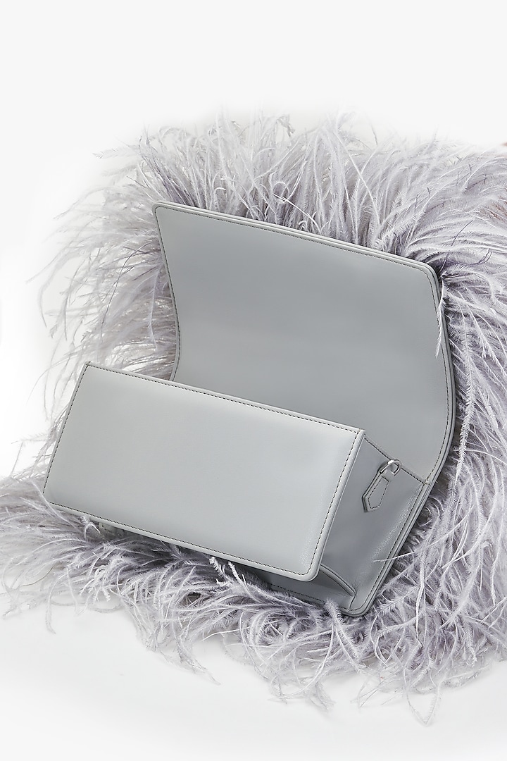 Silver Grey Vegan Leather Applique Hand Work Midi Bag by Outhouse at Pernia's Pop Up Shop