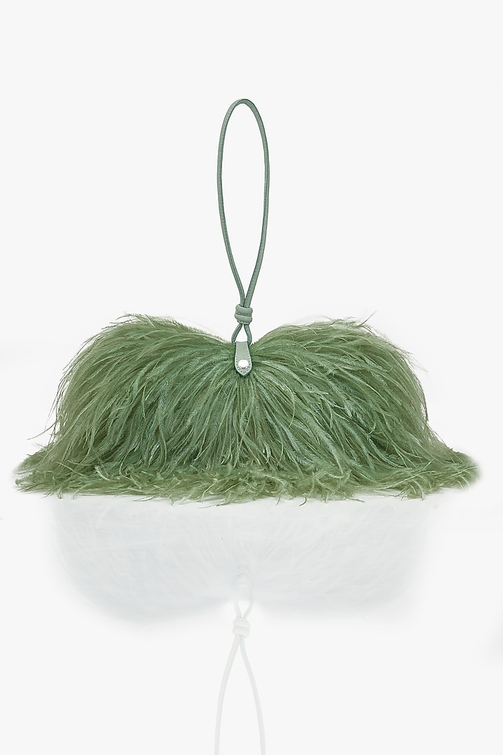 Jade Green Vegan Leather Applique Hand Work Midi Bag by Outhouse at Pernia's Pop Up Shop