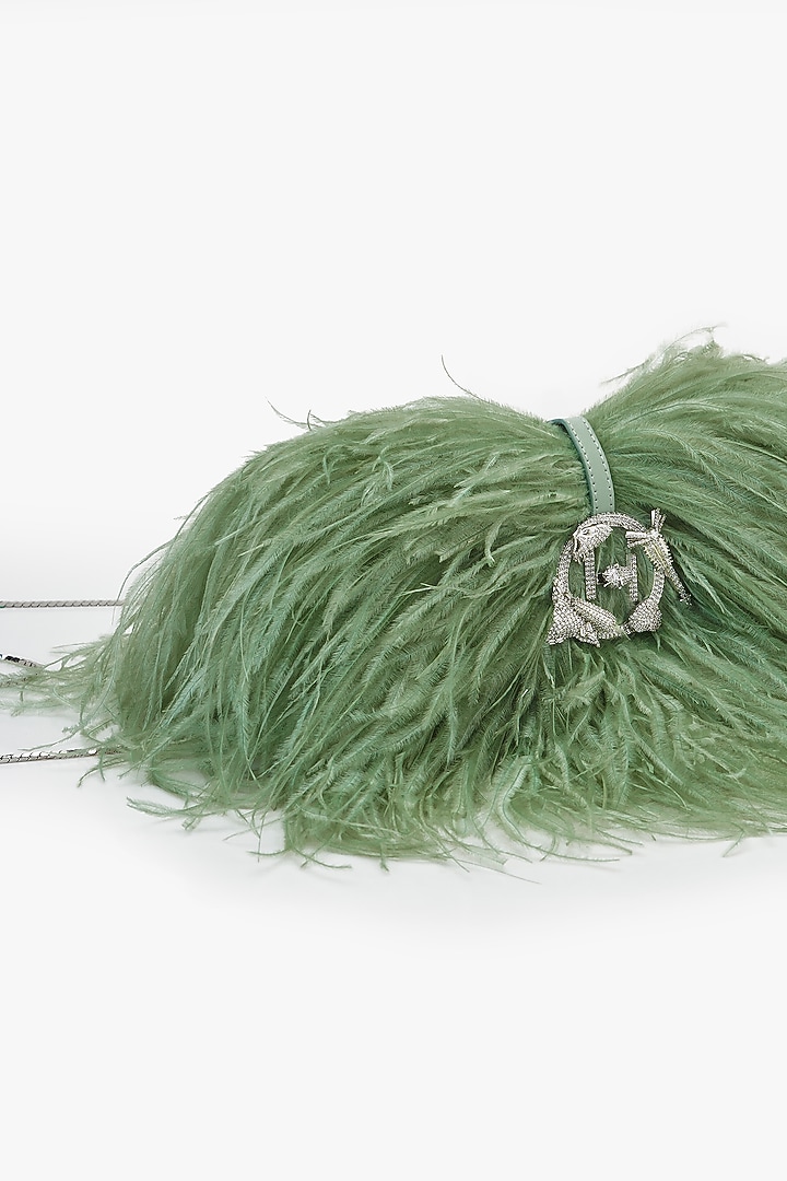 Jade Green Vegan Leather Applique Hand Work Midi Bag by Outhouse at Pernia's Pop Up Shop