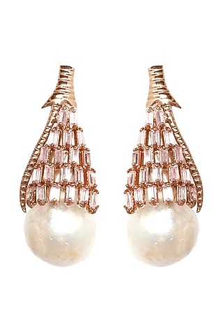 Rose Gold Finish Handcrafted Rose Drop Earrings by Outhouse