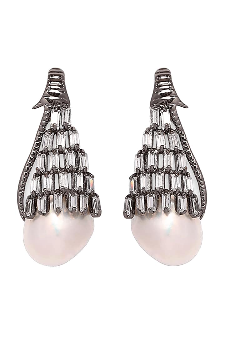 Gunmetal Finish Handcrafted Pearl Drop Earrings by Outhouse at Pernia's Pop Up Shop