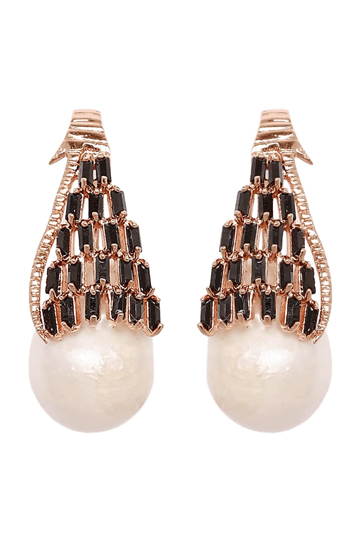 Gunmetal Finish Handcrafted Pearl & Crystal Drop Earrings by Outhouse at Pernia's Pop Up Shop