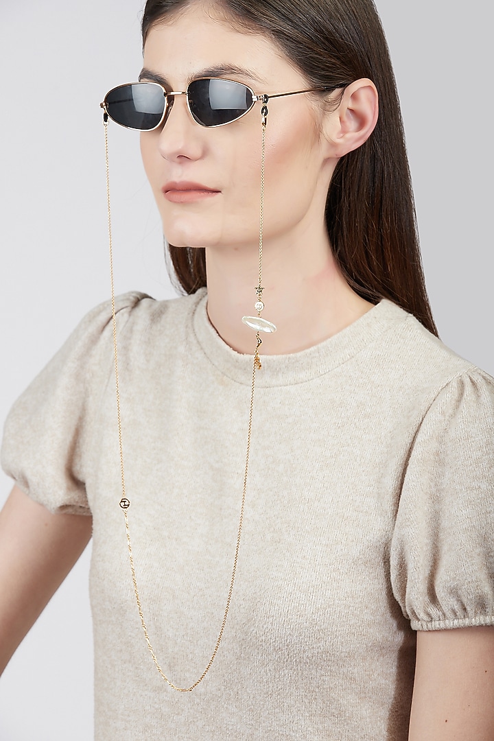 Gold Plated Motifs Optical Chain Cum Necklace With Pearls by Outhouse at Pernia's Pop Up Shop