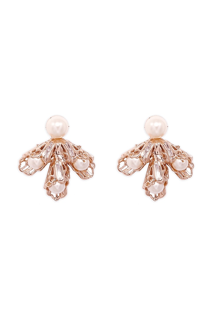 Rose Gold Plated Handcrafted Pearl Floral Stud Earrings by Outhouse at Pernia's Pop Up Shop