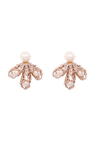 Rose Gold Plated Handcrafted Pearl Floral Stud Earrings by Outhouse