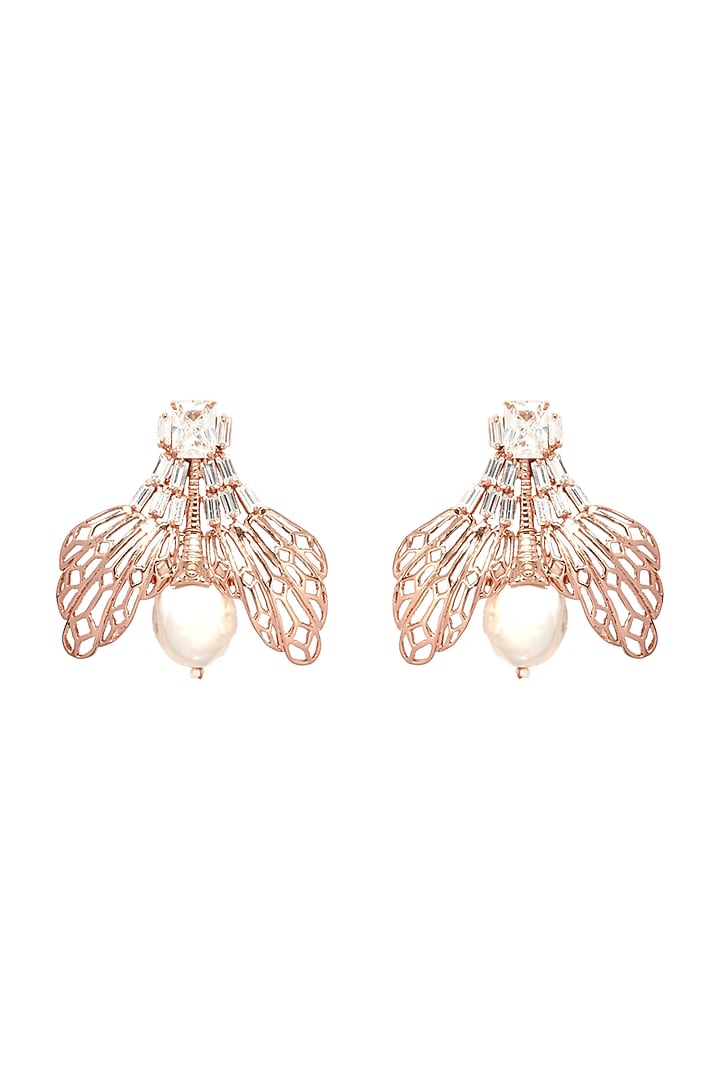Rose Gold Plated Handcrafted Pearl Stud Earrings by Outhouse at Pernia's Pop Up Shop