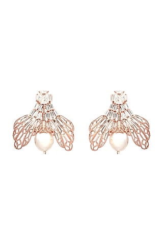 Rose Gold Plated Handcrafted Pearl Stud Earrings by Outhouse