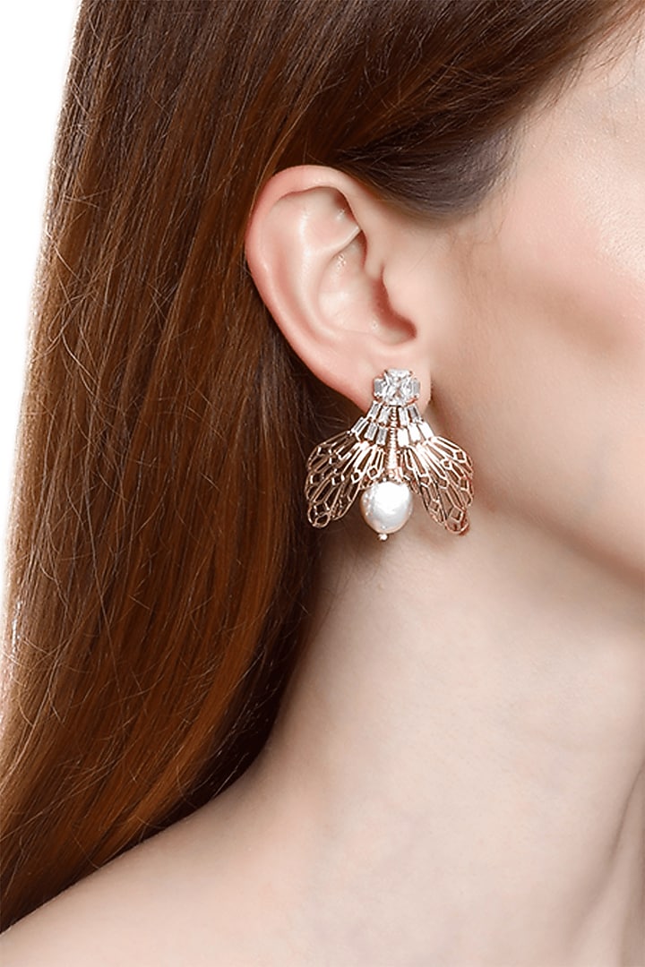 Rose Gold Plated Handcrafted Pearl Stud Earrings by Outhouse at Pernia's Pop Up Shop