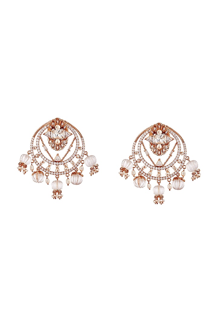 Rose Gold Plated Pearl & Diamond Chandbali Earrings by Outhouse at Pernia's Pop Up Shop