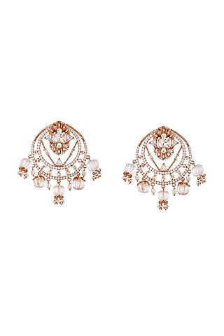 Rose Gold Plated Pearl & Diamond Chandbali Earrings by Outhouse