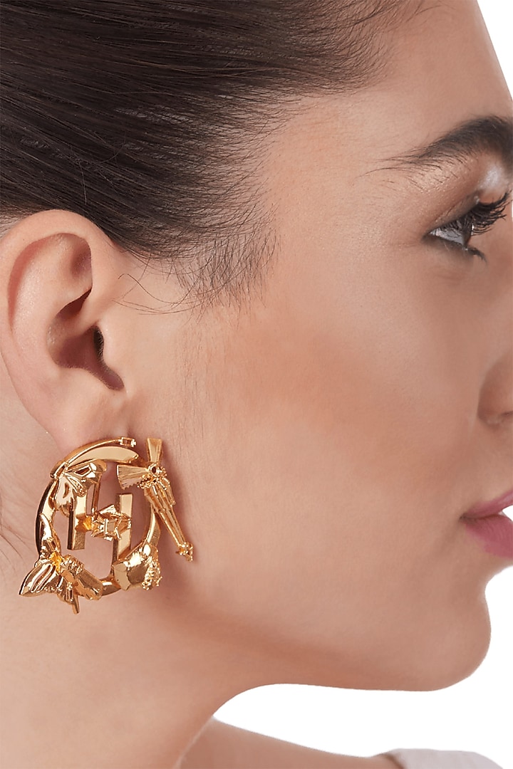 Gold Plated Handcrafted Stud Earrings by Outhouse at Pernia's Pop Up Shop