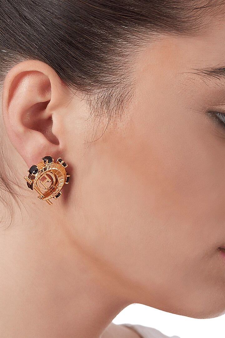 Gold Plated Handcrafted Oxyn Half Moon Stud Earrings by Outhouse at Pernia's Pop Up Shop