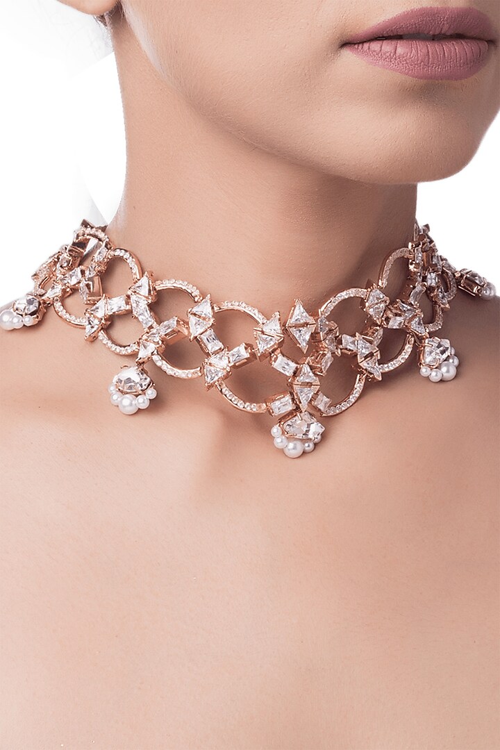 Rose Gold Plated Handcrafted Mogra Choker Necklace by Outhouse at Pernia's Pop Up Shop