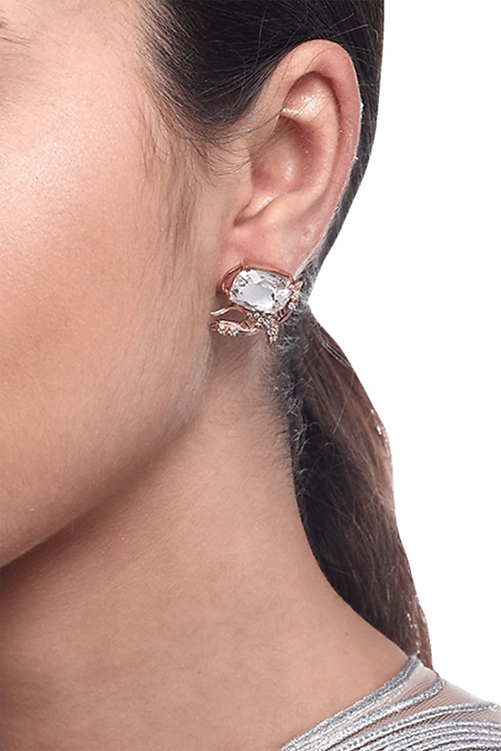 Rose Gold Plated Crystal Mini Stud Earrings by Outhouse at Pernia's Pop Up Shop