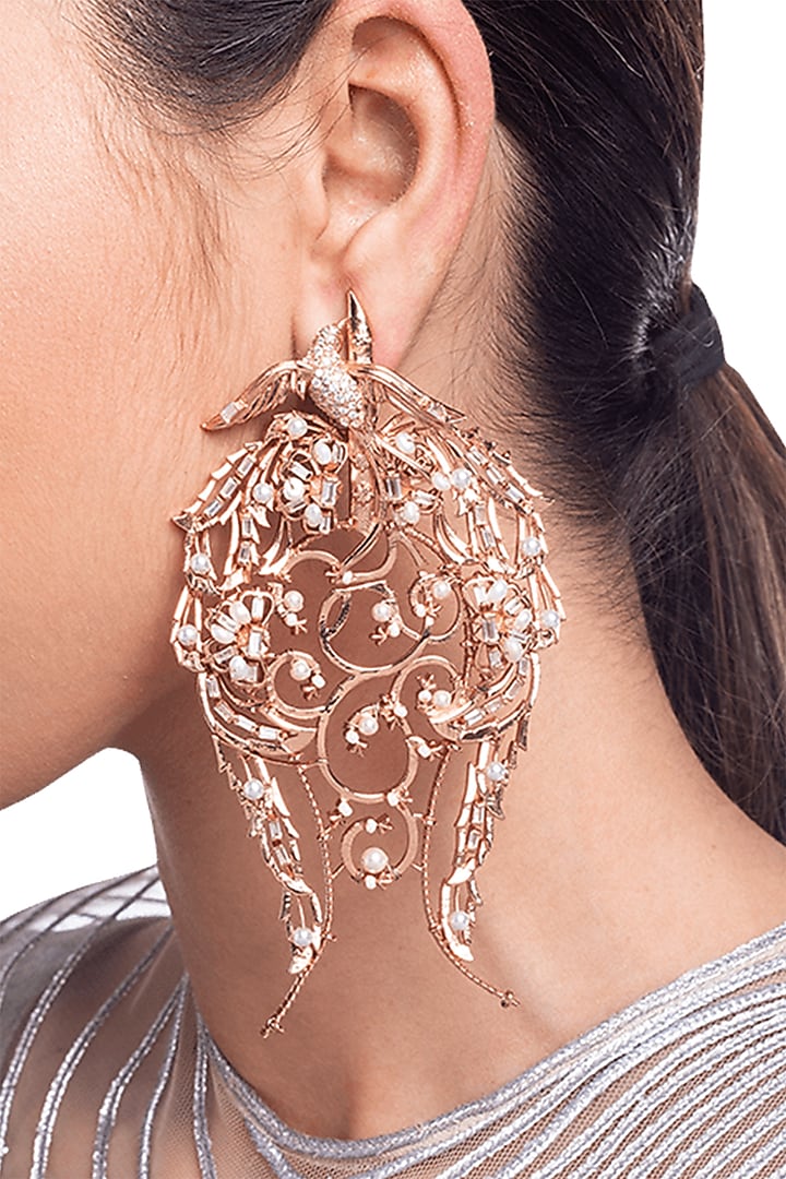 Rose Gold Plated Pearl Chandelier Earrings by Outhouse at Pernia's Pop Up Shop
