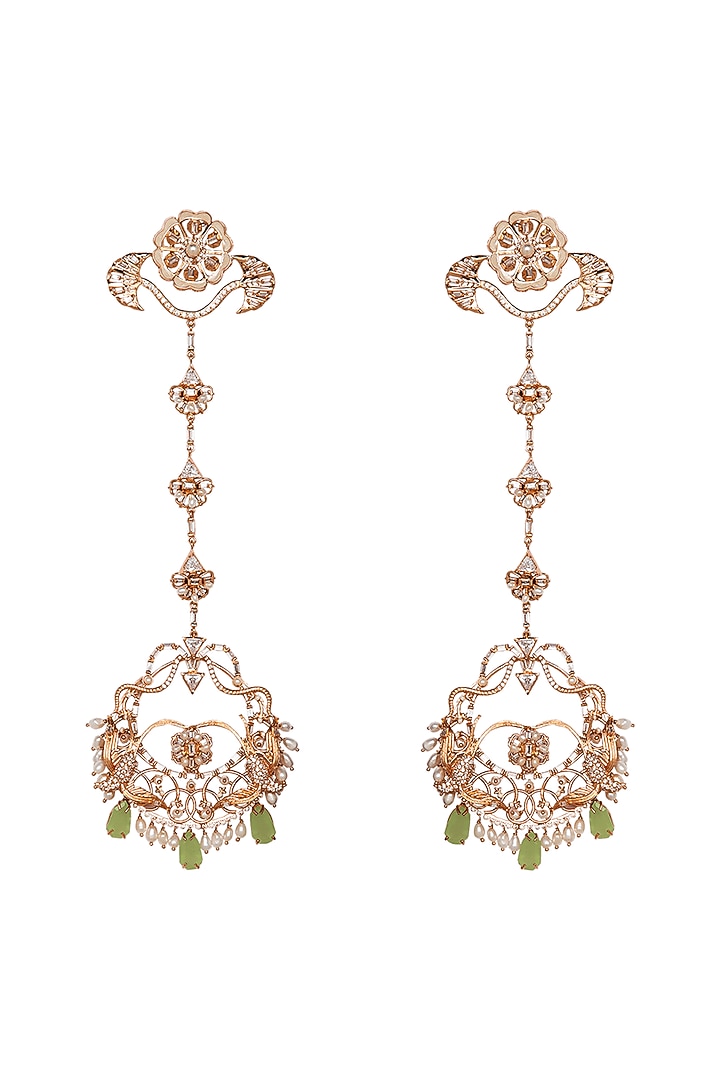 Rose Gold Plated Earrings With Swarovski Pearls by Outhouse at Pernia's Pop Up Shop