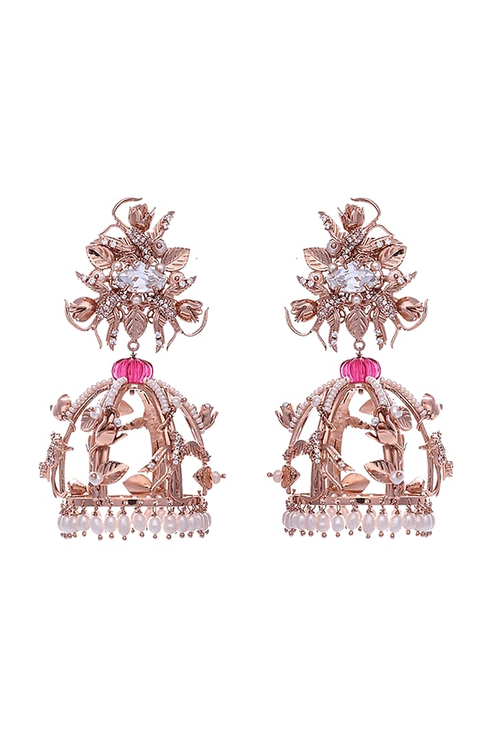 Rose Gold Plated Pearl & Swarovski Dangler Earrings by Outhouse at Pernia's Pop Up Shop