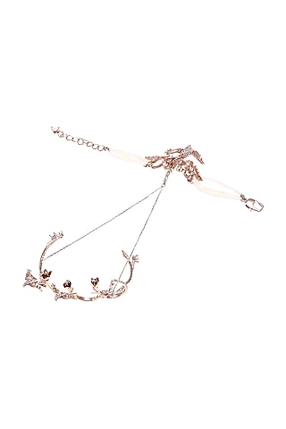 Rose Gold Plated Crystal & Pearl Ring Hand Harness by Outhouse