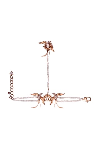 Rose Gold Plated Crystal & Pearl Ring Hand Harness by Outhouse