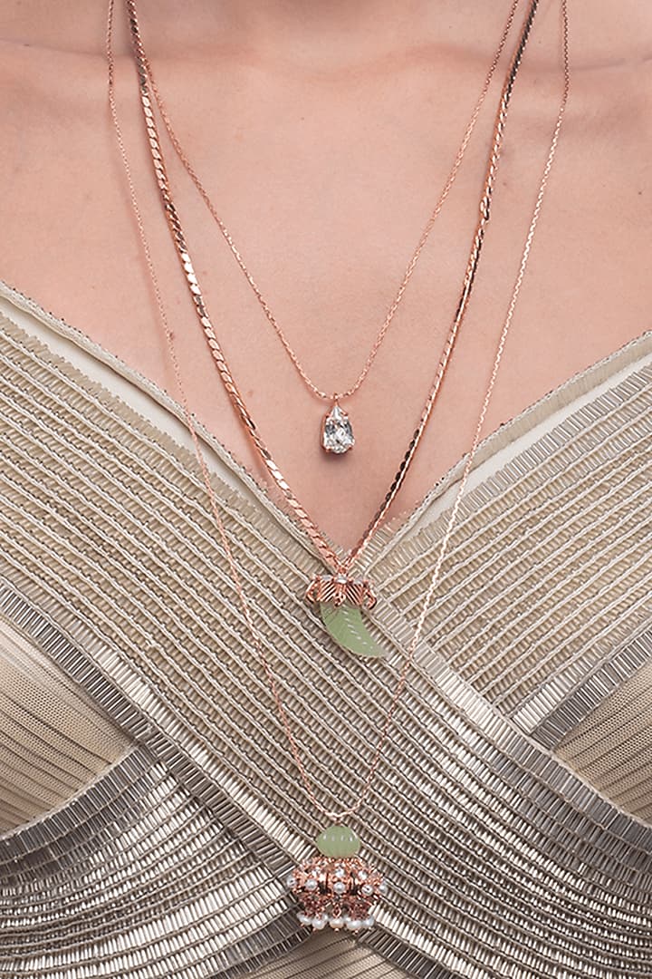 Rose Gold Plated Swarovski & Pearl Chain Necklace by Outhouse at Pernia's Pop Up Shop