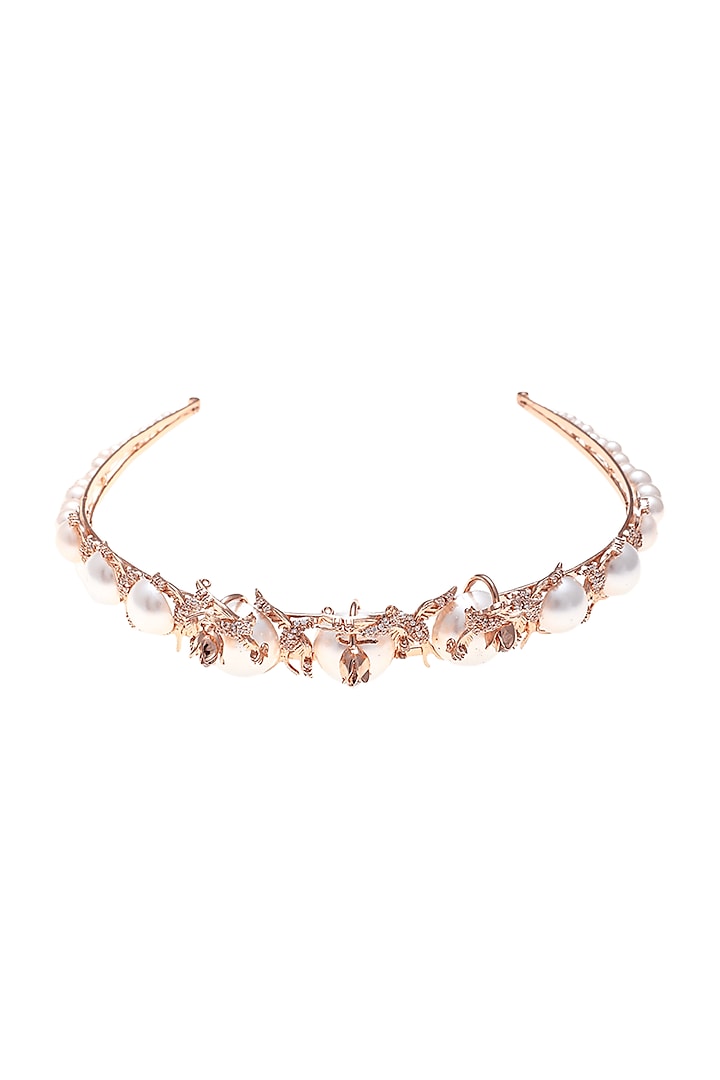 Rose Gold Plated Pearl & Swarovski Headband by Outhouse