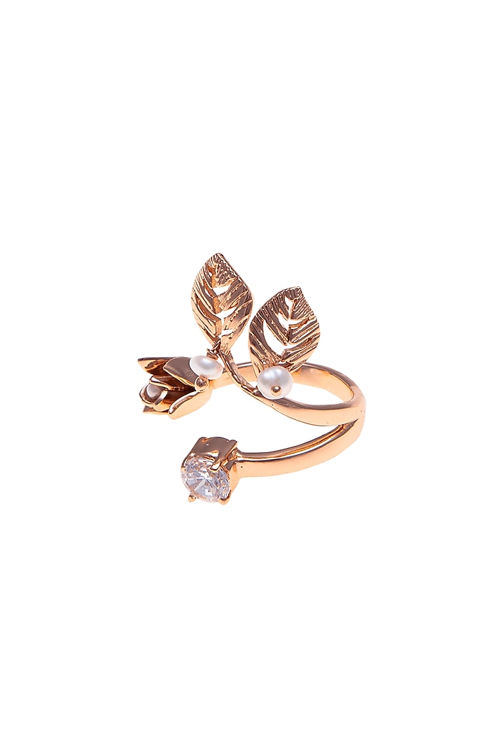 Rose Gold Plated Swarovski & Pearl Midi Ring by Outhouse