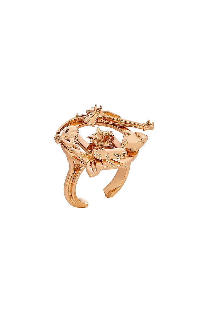 Gold Plated Handcrafted Motifs Ring by Outhouse