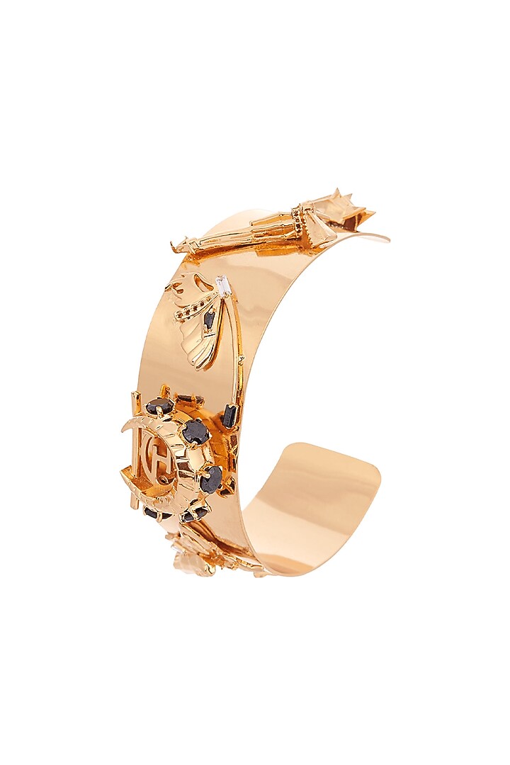 Gold Plated Handcrafted Half Wrist Cuff With Onyx Stones by Outhouse at Pernia's Pop Up Shop
