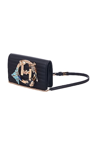 Gold Plated Motifs Bag With Crystals by Outhouse