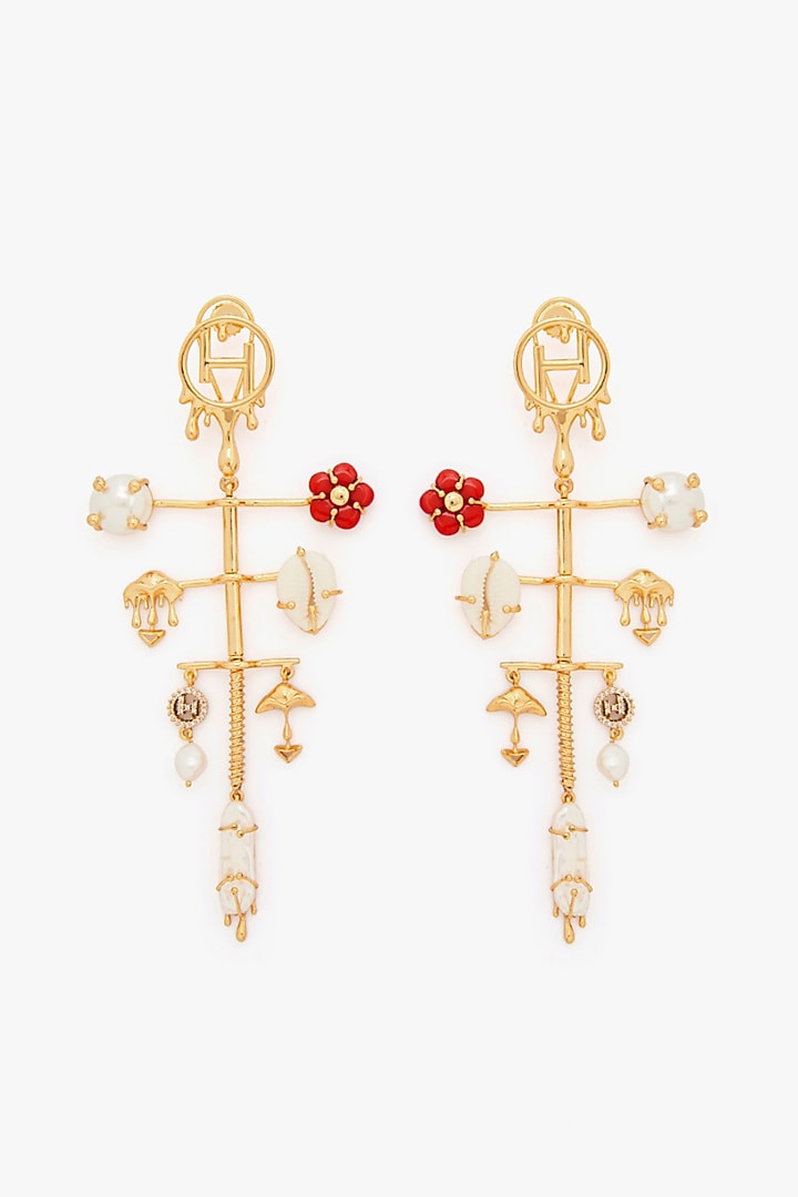 Gold Plated Poppi Cabochon & Keshi Pearl Statement Earrings by Outhouse at Pernia's Pop Up Shop