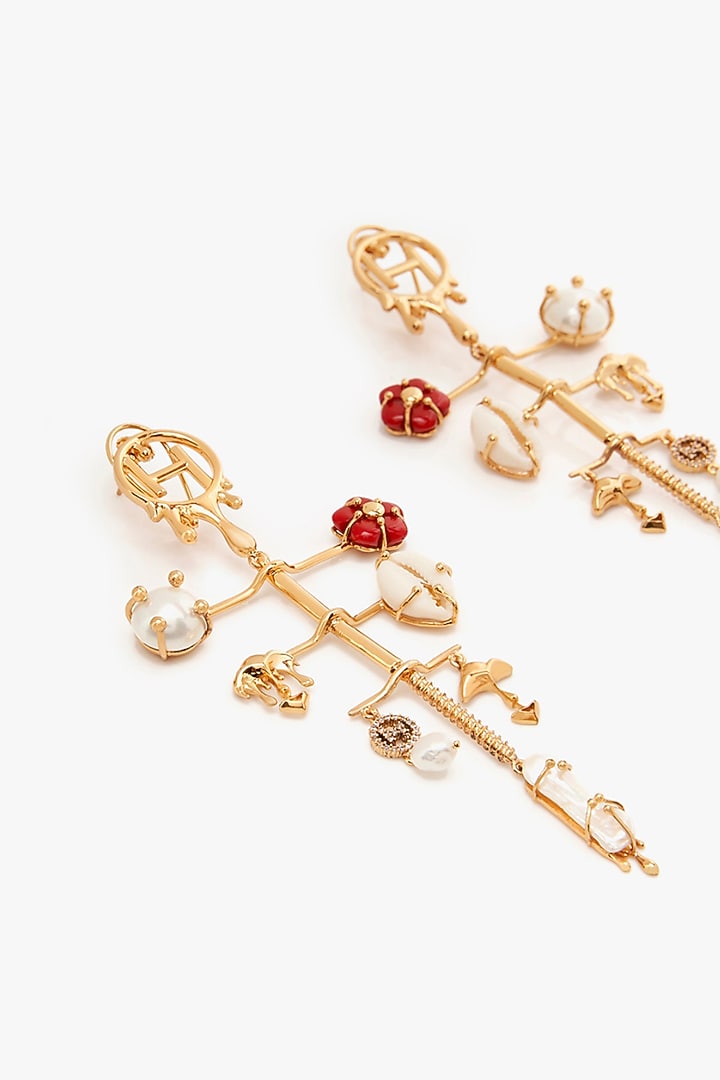 Gold Plated Poppi Cabochon & Keshi Pearl Statement Earrings by Outhouse at Pernia's Pop Up Shop