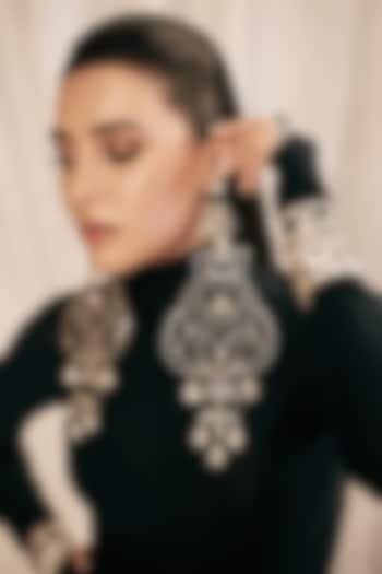 Silver Plated Crystal & Jade Green Stone Dangler Earrings by Outhouse at Pernia's Pop Up Shop