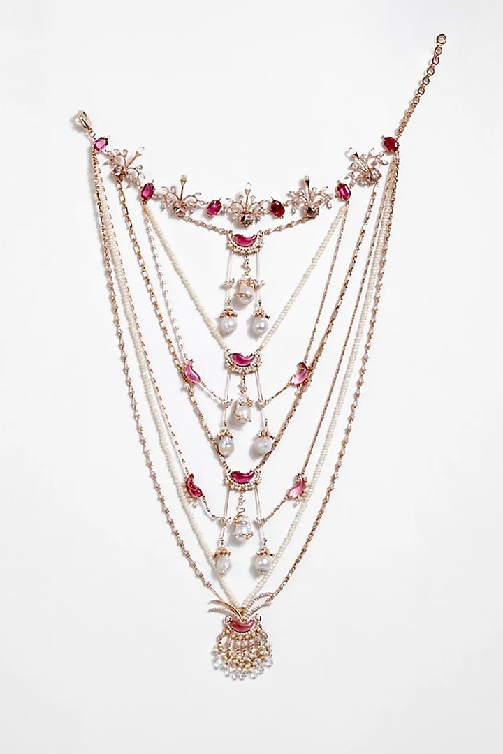 Rose Gold Plated Crystal & Baroque Pearl Necklace by Outhouse at Pernia's Pop Up Shop