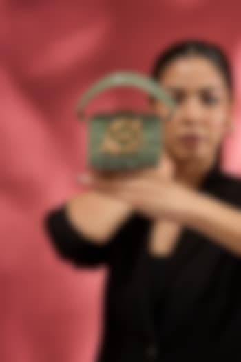 Olive Green Patent Vegan Leather Quilted Handbag by Outhouse at Pernia's Pop Up Shop