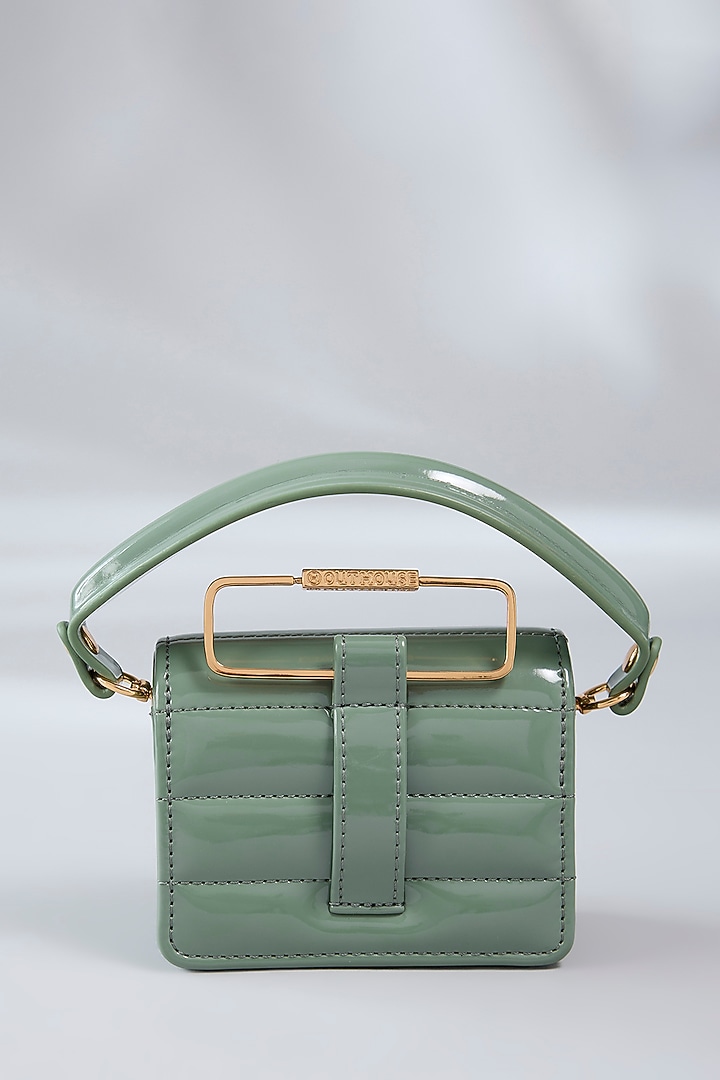 Olive Green Patent Vegan Leather Quilted Handbag by Outhouse at Pernia's Pop Up Shop