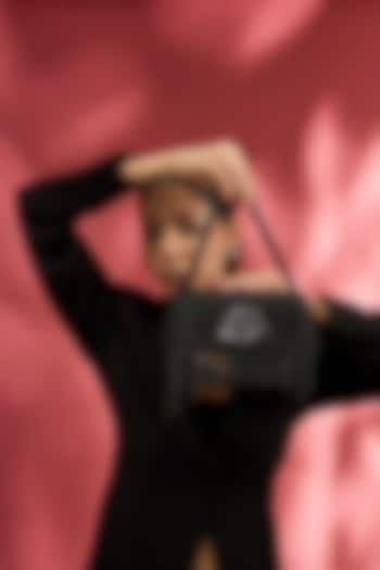 Black Vegan Leather Midi Handbag by Outhouse at Pernia's Pop Up Shop